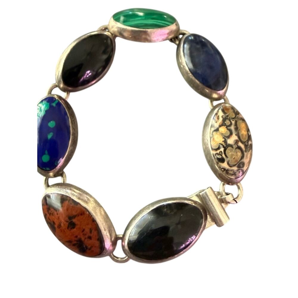 Taxco Mexico 925 Sterling Silver & Stones Bracelet